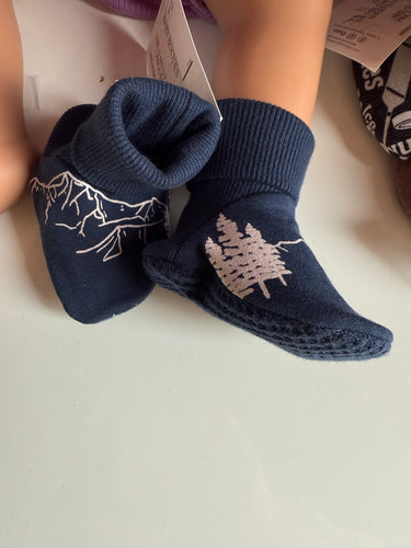 Baby Booties- Marlin Blue Waffle/Mountains