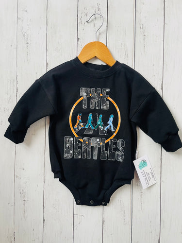 6-12m Slouchy Sweater Romper - Black- Bamboo Fleece - Beatles