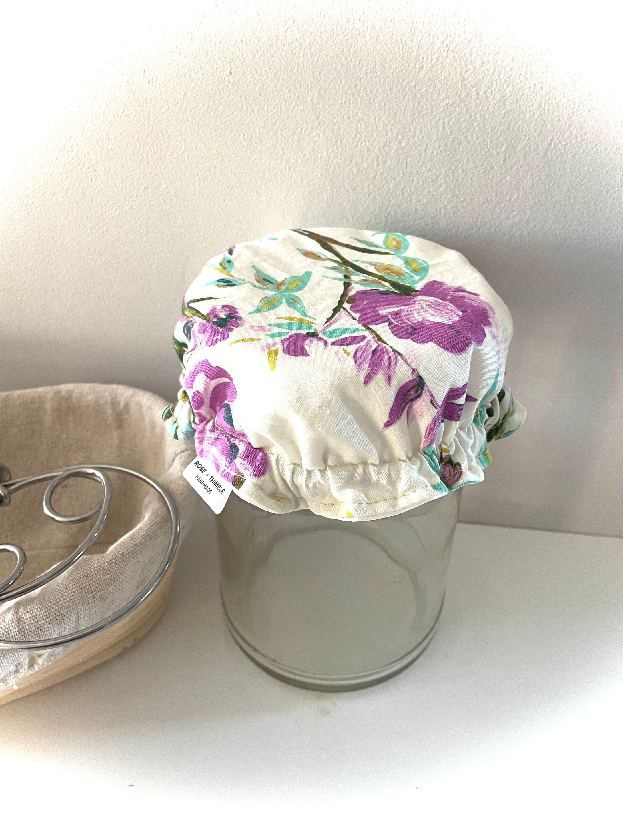 XS Bowl Cover - Fits all mason jars - purple/mint floral (instock)