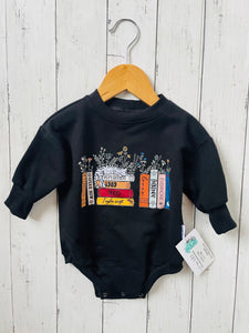 0-6m Slouchy Sweater Romper - Black Bamboo Fleece - Taylor Swift - Books