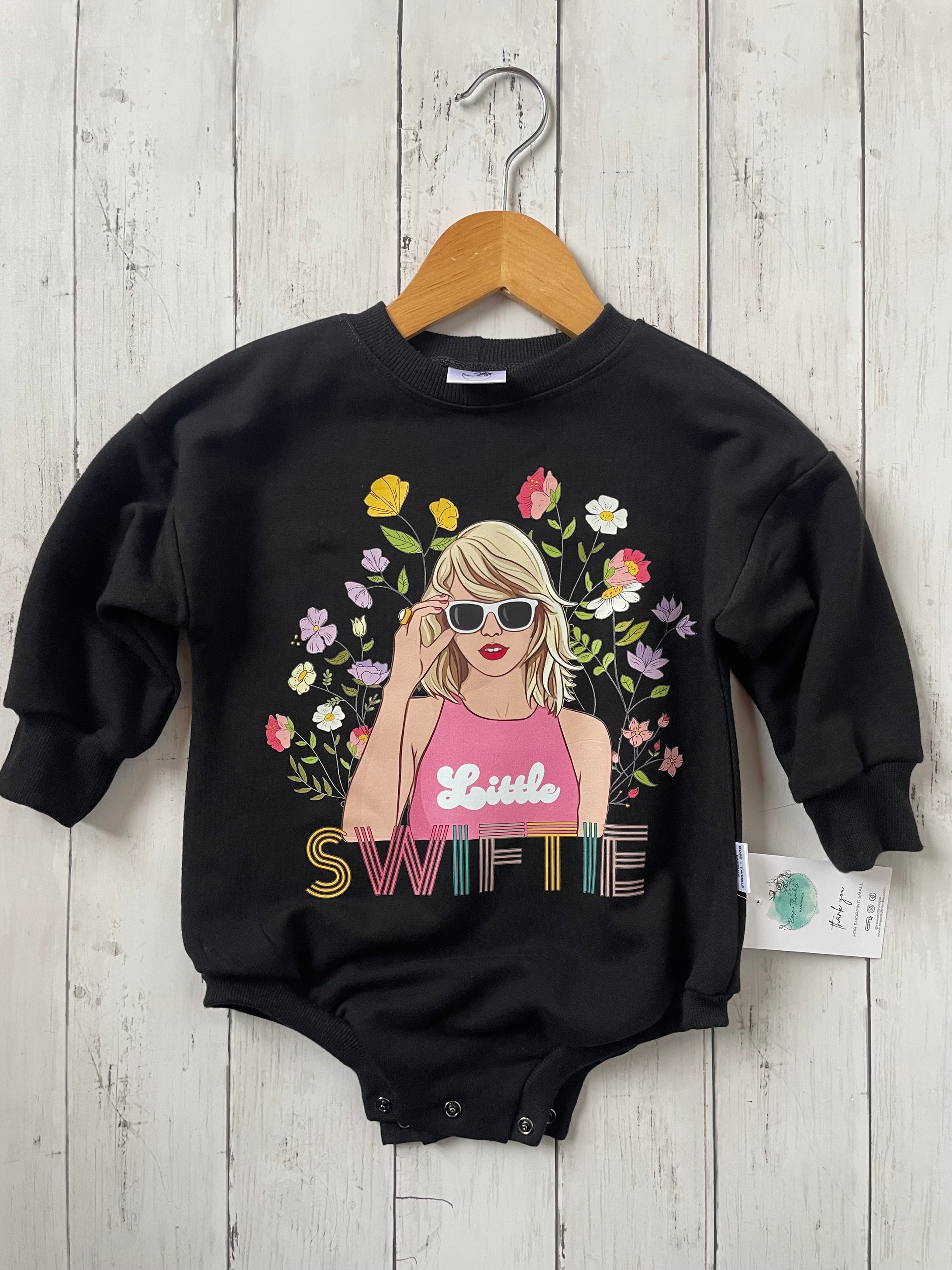 12-18m Slouchy Sweater Romper - Black Bamboo Fleece - taylor swift wildflower