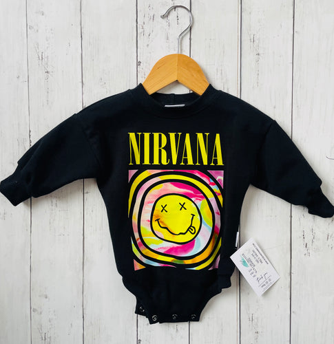 0-6m Slouchy Sweater Romper - Black Bamboo Fleece - Nirvana