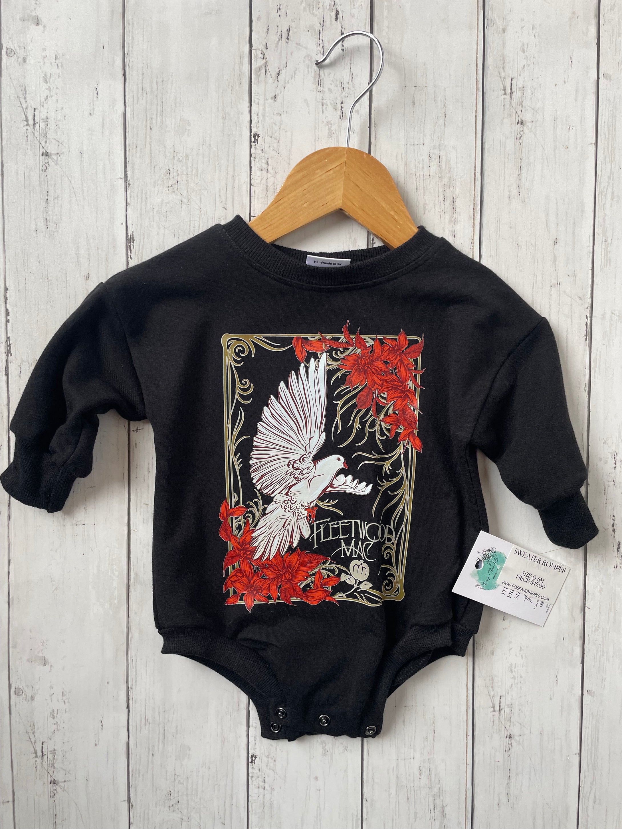 0-6m Slouchy Sweater Romper - Black Bamboo Fleece - Fleet wood mac