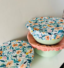 Load image into Gallery viewer, Bowl Covers-  Floral + Coral      (set of 3) Medium, Large and XL