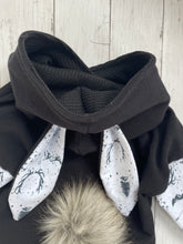 Load image into Gallery viewer, Bunny Sweater Romper - Black/ White and black bunnies for ears