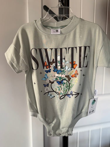 Slouchy Tee Romper / Light Sage /Swiftie Butterflies