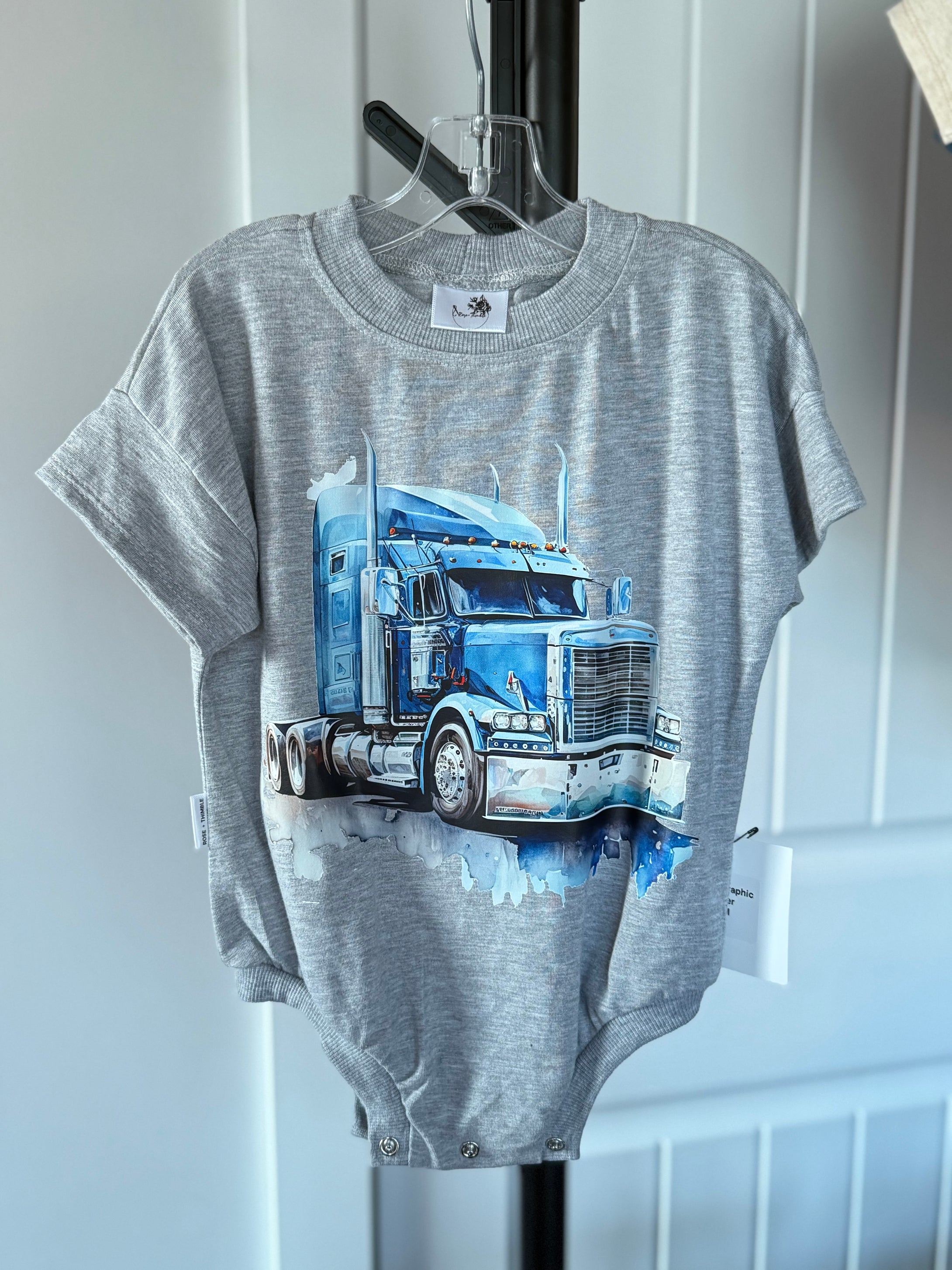 Slouchy Tee Romper / Light Grey / Blue Semi