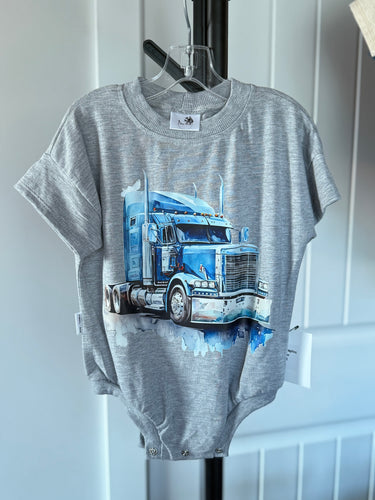Slouchy Tee Romper / Light Grey / Blue Semi