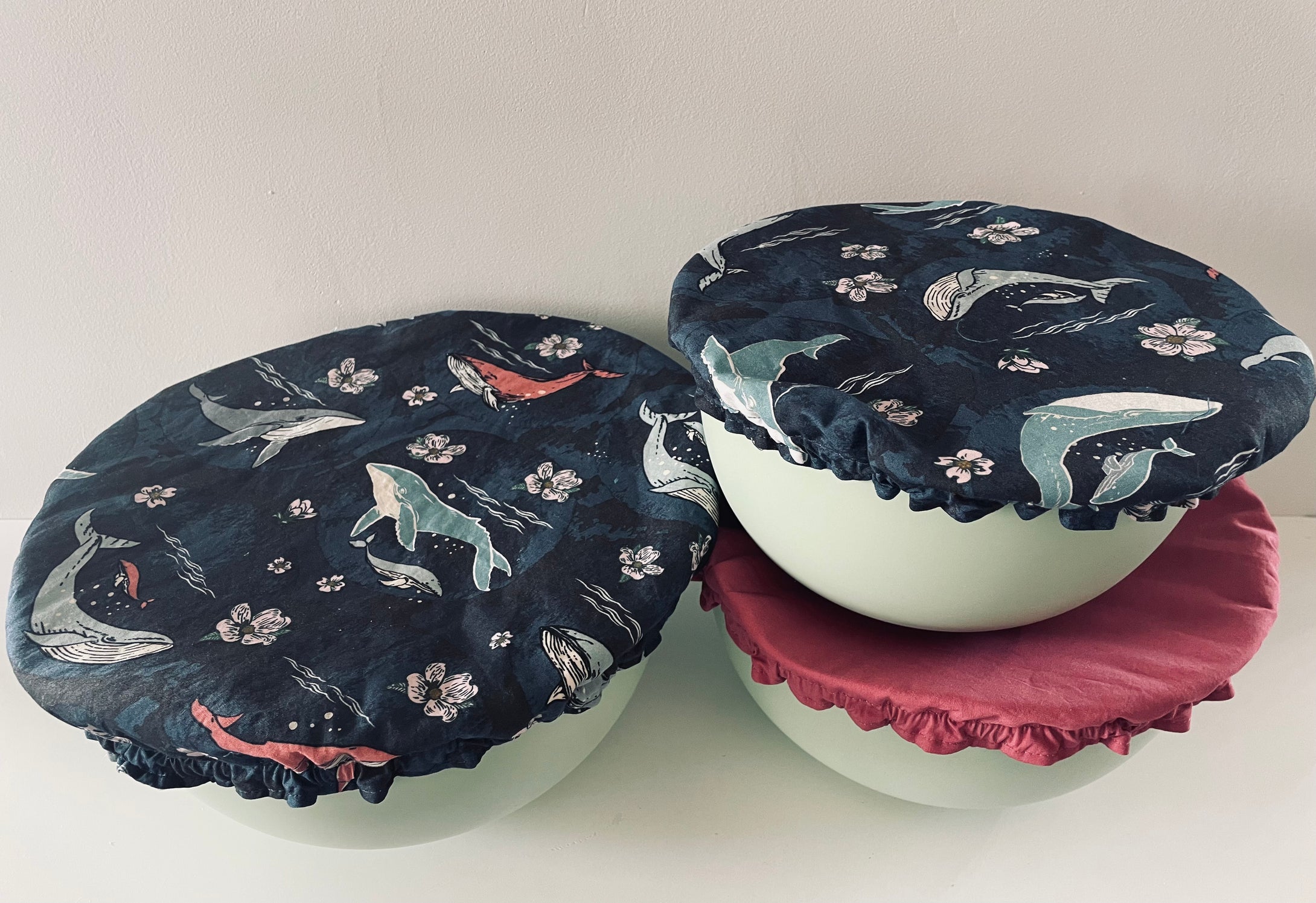 Bowl Covers- Fushia + Whales-  (set of 3) Medium, Large and XL