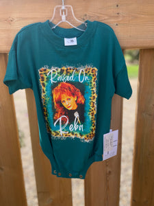 Slouchy tee Romper - “Raised On Reba” Dark Jade 6-12m (oversized fit)