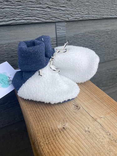 Baby Booties- Blue Confetti with White Sherpa Toe