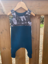 Load image into Gallery viewer, Harem Snap Romper  Woodland/Morrocan Blue