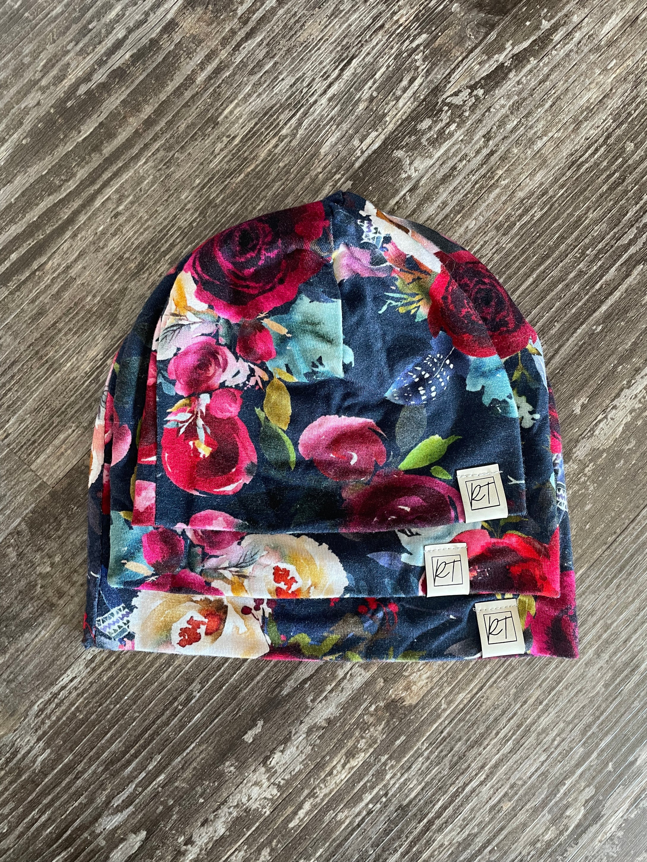 Bamboo Beanie - NAVY FLORAL