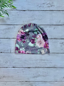 Bamboo Beanie - GREY FLORAL 0-6M